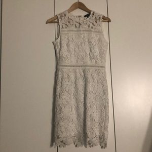 White Aqua Lace Pattern Floral Dress